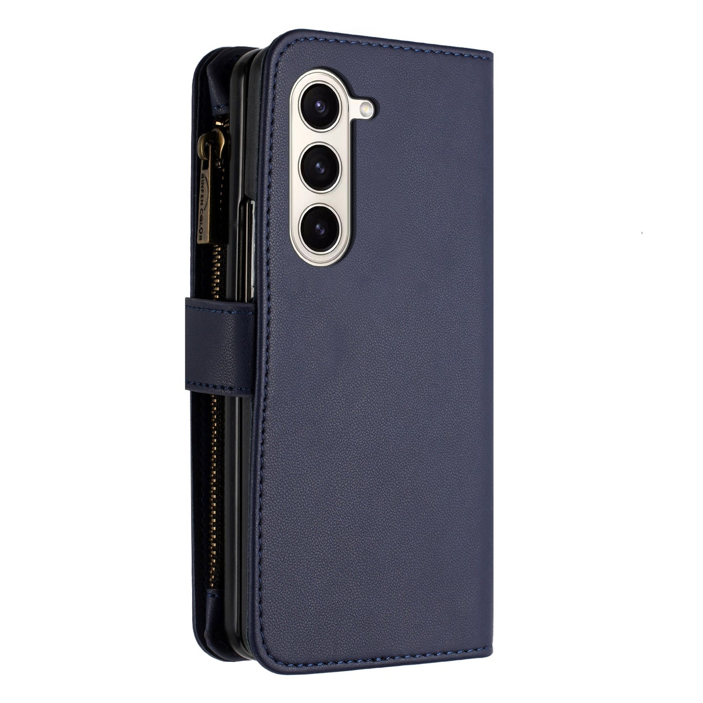 BINFEN COLOR For Samsung Galaxy Z Fold6 5G Case Zipper PU Leather Wallet Phone Cover - Blue
