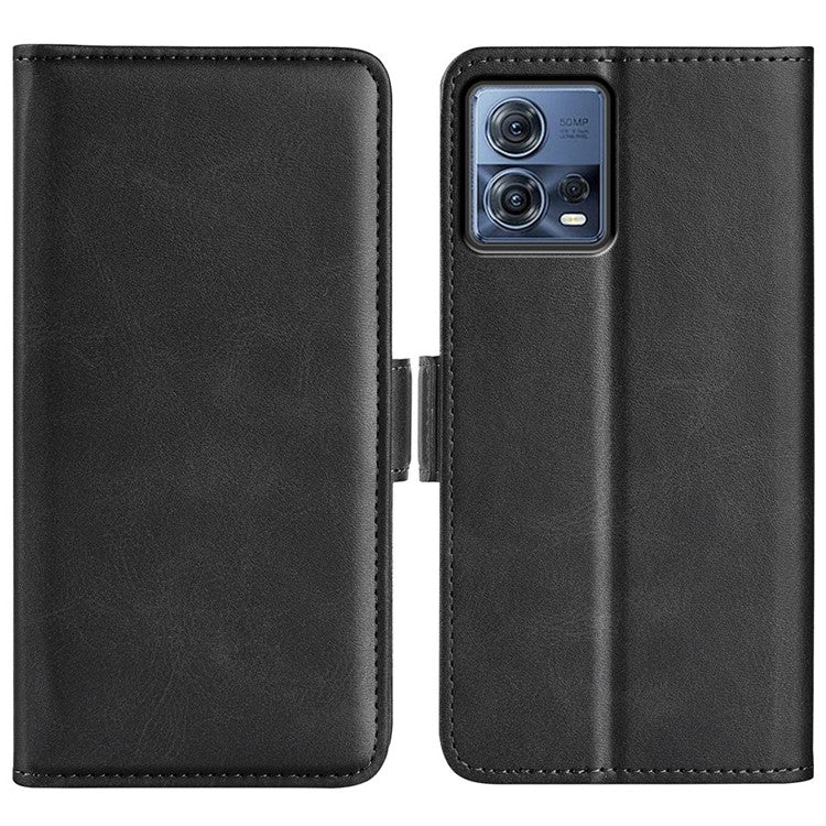 For Motorola Moto S30 Pro 5G / Edge 30 Fusion 5G Full Protection Phone Case Textured PU Leather Dual Magnetic Clasp Folio Flip Stand Wallet Cover - Black