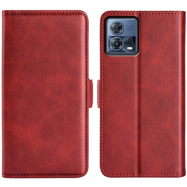 For Motorola Moto S30 Pro 5G / Edge 30 Fusion 5G Full Protection Phone Case Textured PU Leather Dual Magnetic Clasp Folio Flip Stand Wallet Cover - Red