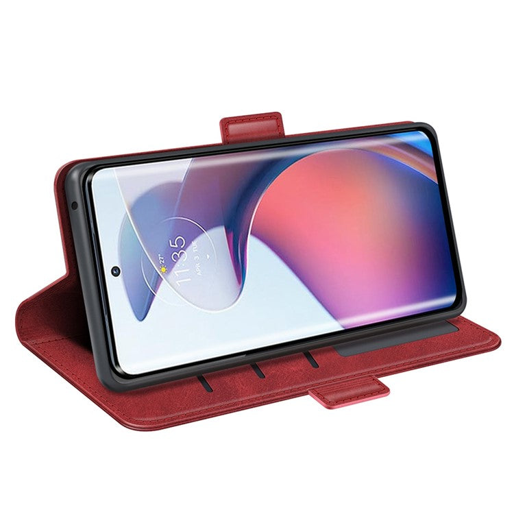 For Motorola Moto S30 Pro 5G / Edge 30 Fusion 5G Full Protection Phone Case Textured PU Leather Dual Magnetic Clasp Folio Flip Stand Wallet Cover - Red