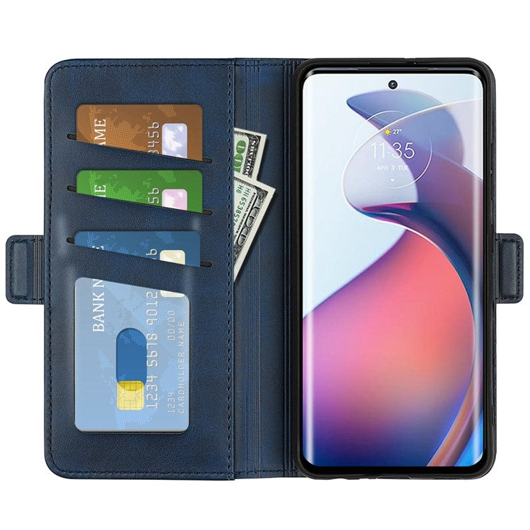 For Motorola Moto S30 Pro 5G / Edge 30 Fusion 5G Full Protection Phone Case Textured PU Leather Dual Magnetic Clasp Folio Flip Stand Wallet Cover - Blue