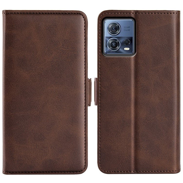 For Motorola Moto S30 Pro 5G / Edge 30 Fusion 5G Full Protection Phone Case Textured PU Leather Dual Magnetic Clasp Folio Flip Stand Wallet Cover - Brown