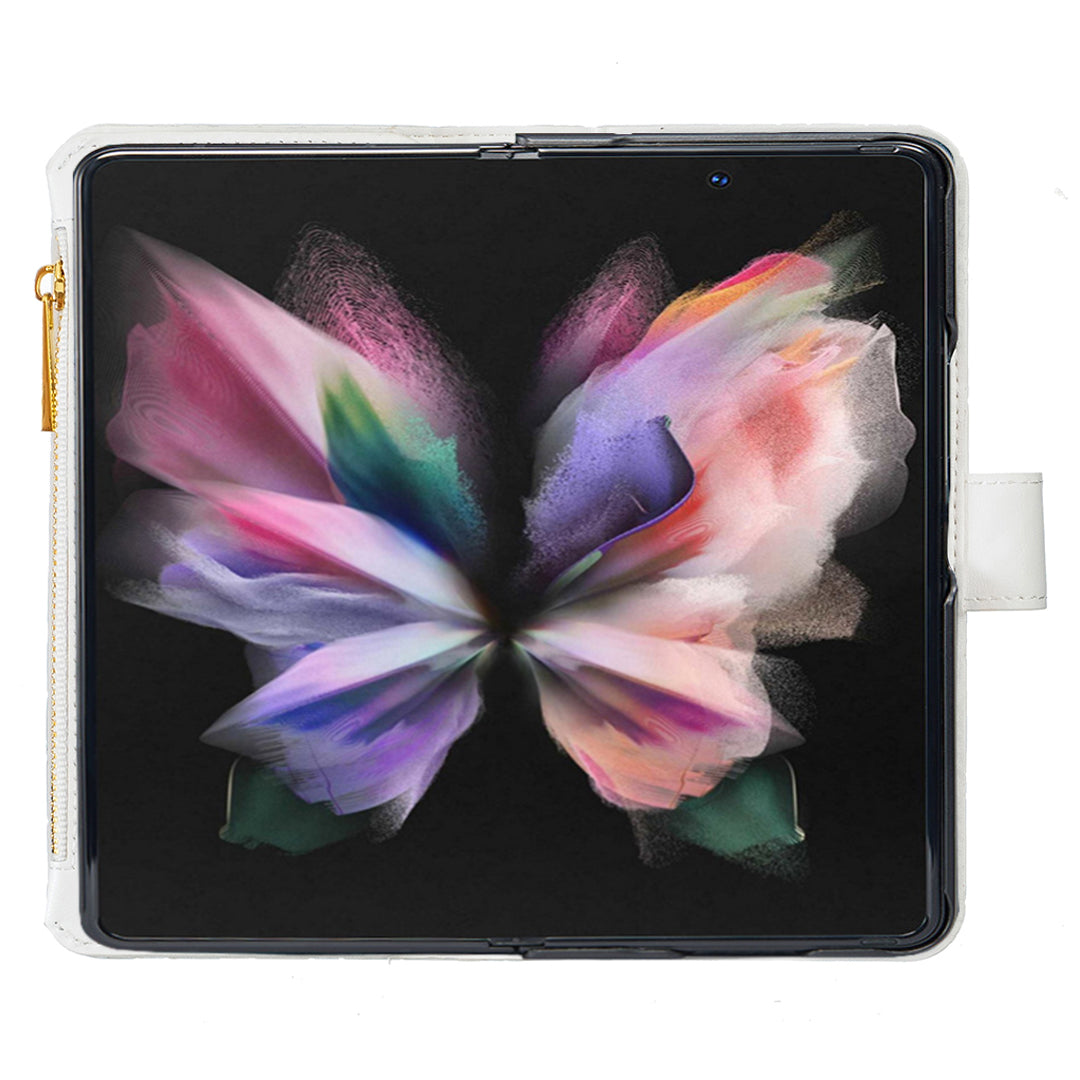BINFEN COLOR For Samsung Galaxy Z Fold6 5G Case PU Leather Zipper Pocket Phone Cover - White