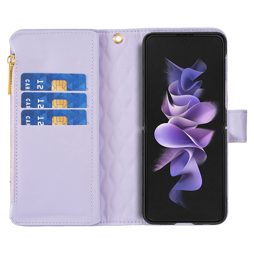 BINFEN COLOR For Samsung Galaxy Z Fold6 5G Case PU Leather Zipper Pocket Phone Cover - Purple