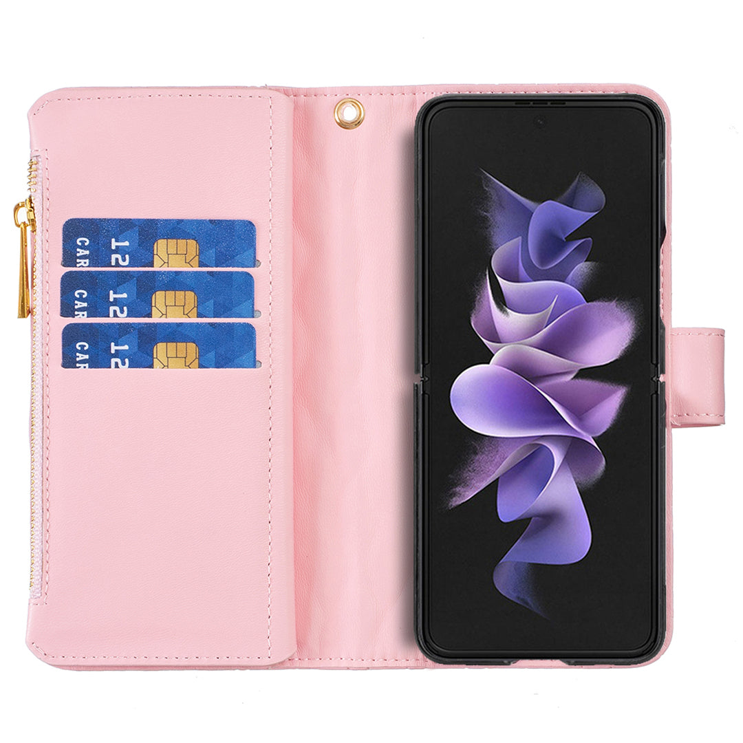 BINFEN COLOR For Samsung Galaxy Z Fold6 5G Case PU Leather Zipper Pocket Phone Cover - Pink