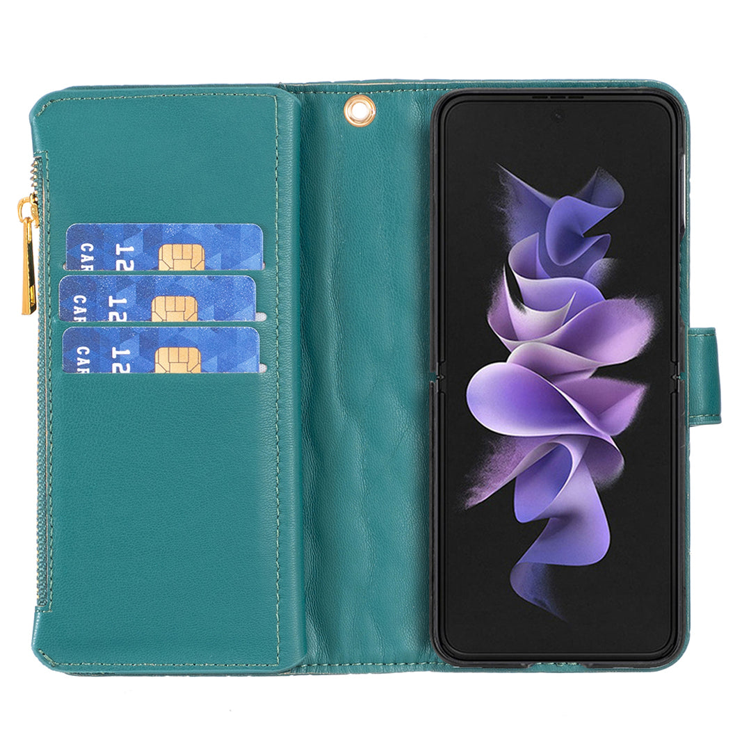 BINFEN COLOR For Samsung Galaxy Z Fold6 5G Case PU Leather Zipper Pocket Phone Cover - Green