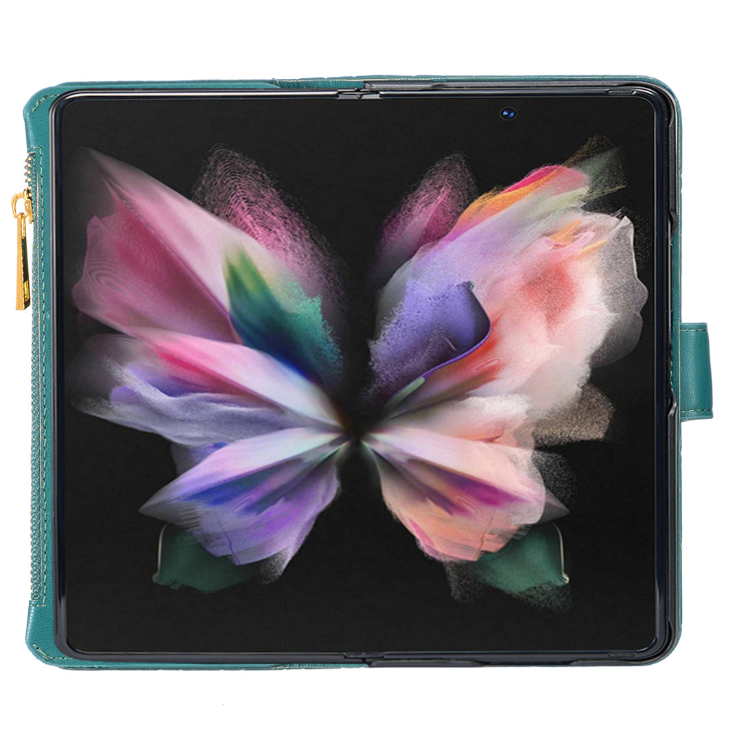 BINFEN COLOR For Samsung Galaxy Z Fold6 5G Case PU Leather Zipper Pocket Phone Cover - Green