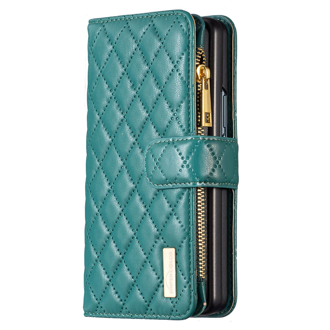 BINFEN COLOR For Samsung Galaxy Z Fold6 5G Case PU Leather Zipper Pocket Phone Cover - Green