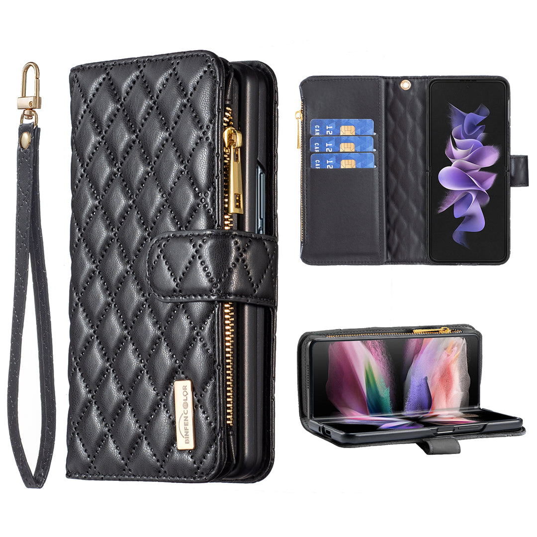 BINFEN COLOR For Samsung Galaxy Z Fold6 5G Case PU Leather Zipper Pocket Phone Cover - Black