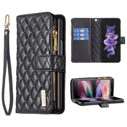 BINFEN COLOR For Samsung Galaxy Z Fold6 5G Case PU Leather Zipper Pocket Phone Cover - Black