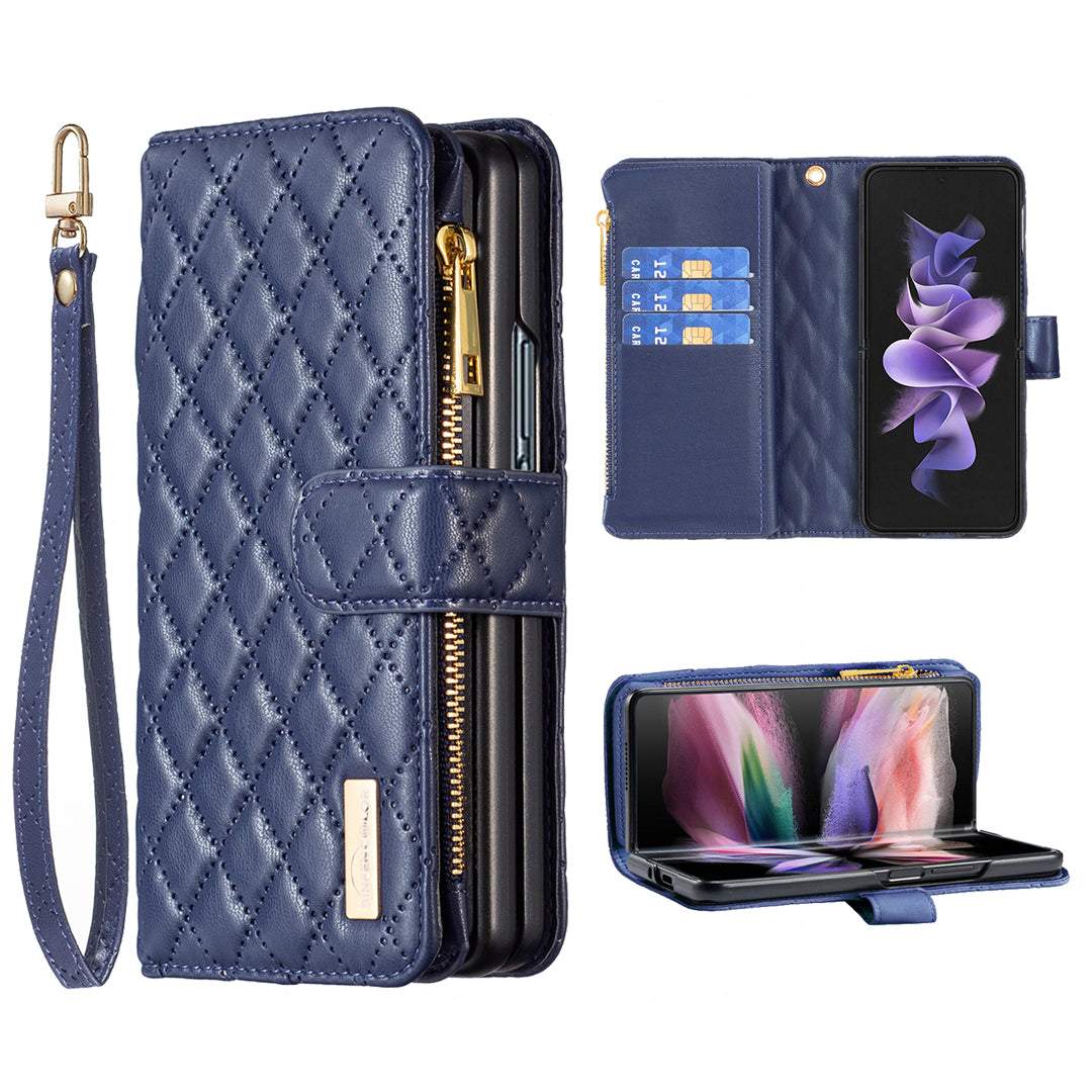 BINFEN COLOR For Samsung Galaxy Z Fold6 5G Case PU Leather Zipper Pocket Phone Cover - Blue