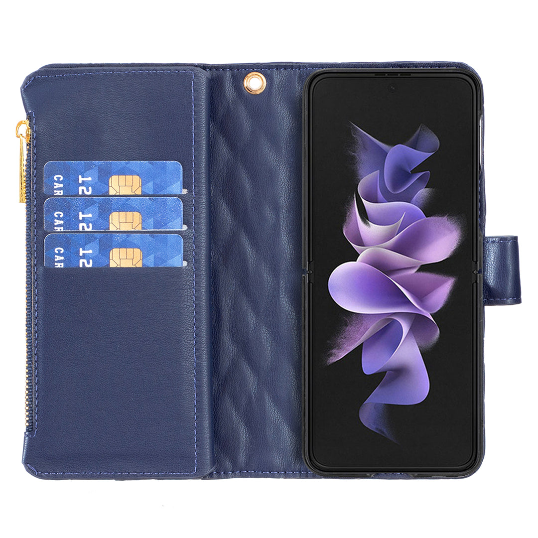 BINFEN COLOR For Samsung Galaxy Z Fold6 5G Case PU Leather Zipper Pocket Phone Cover - Blue