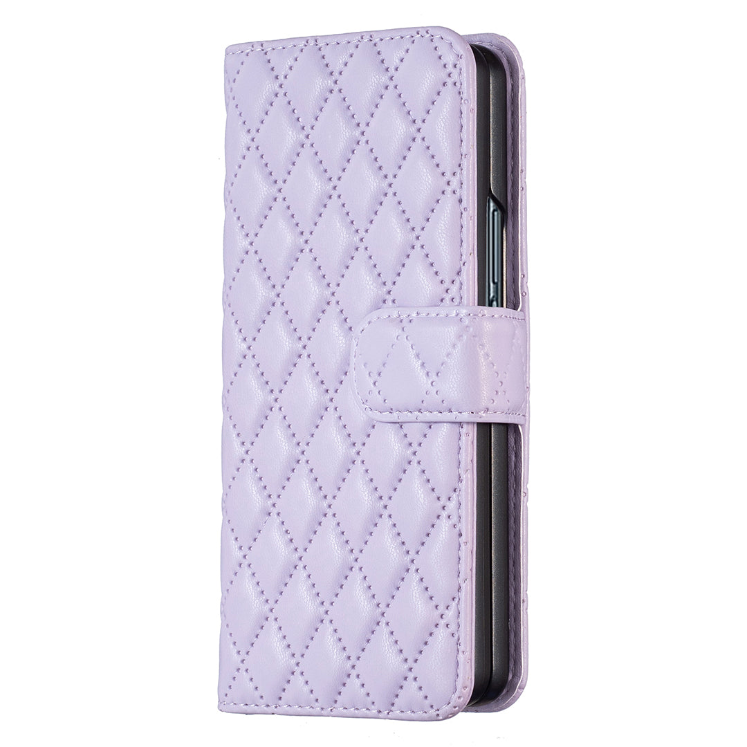 BINFEN COLOR For Samsung Galaxy Z Fold6 5G Case Rhombus Wallet PU Leather Phone Cover - Purple
