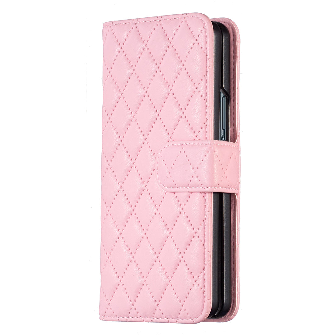 BINFEN COLOR For Samsung Galaxy Z Fold6 5G Case Rhombus Wallet PU Leather Phone Cover - Pink