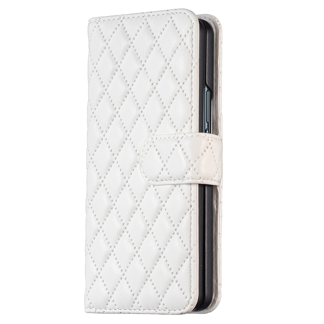 BINFEN COLOR For Samsung Galaxy Z Fold6 5G Case Rhombus Wallet PU Leather Phone Cover - White