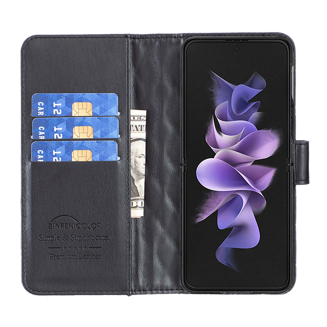 BINFEN COLOR For Samsung Galaxy Z Fold6 5G Case Rhombus Wallet PU Leather Phone Cover - Black