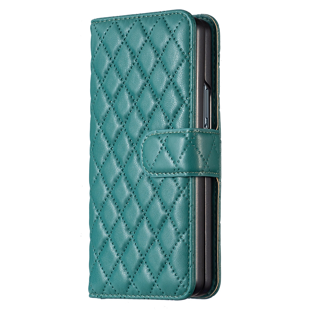 BINFEN COLOR For Samsung Galaxy Z Fold6 5G Case Rhombus Wallet PU Leather Phone Cover - Green