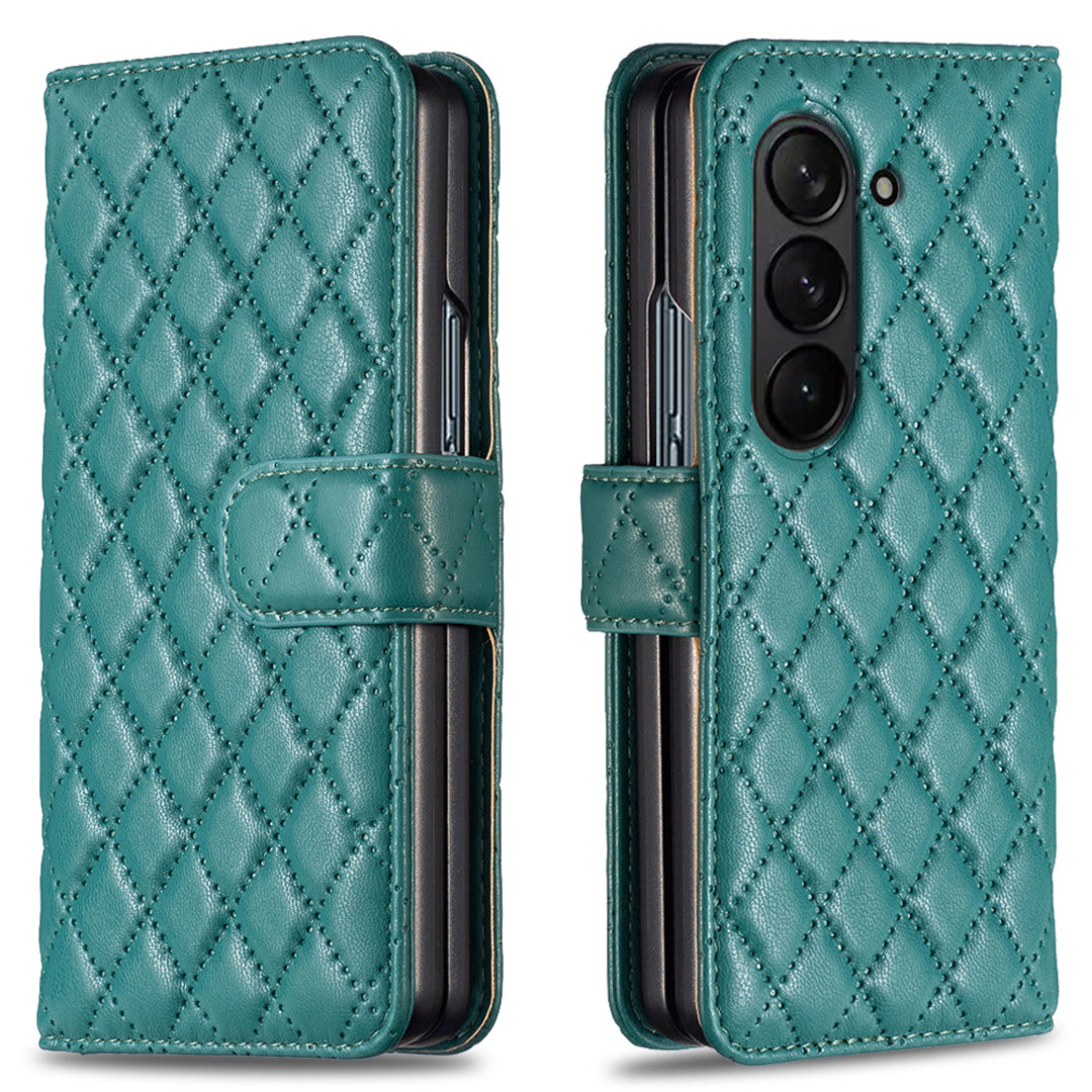 BINFEN COLOR For Samsung Galaxy Z Fold6 5G Case Rhombus Wallet PU Leather Phone Cover - Green