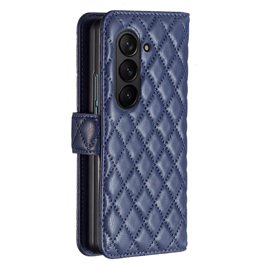 BINFEN COLOR For Samsung Galaxy Z Fold6 5G Case Rhombus Wallet PU Leather Phone Cover - Blue
