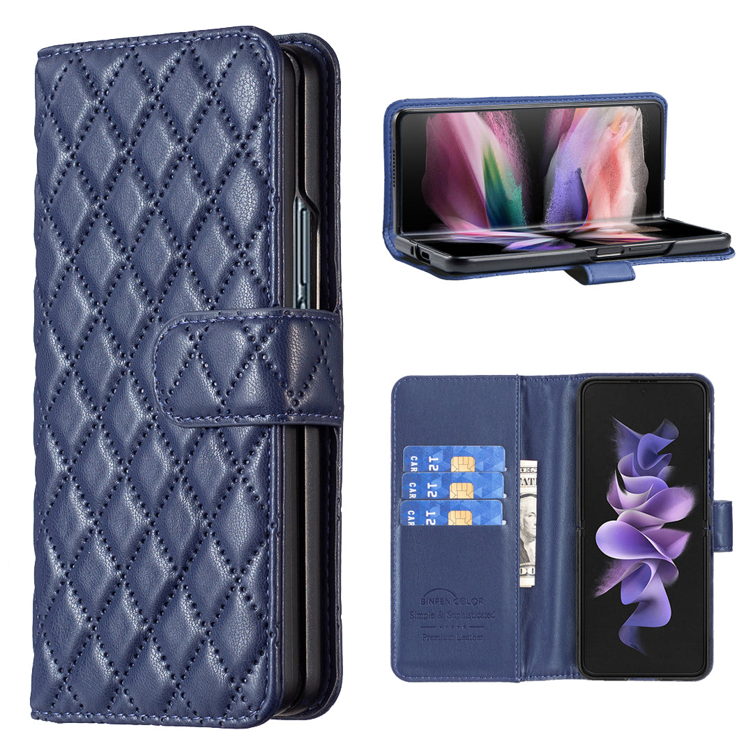 BINFEN COLOR For Samsung Galaxy Z Fold6 5G Case Rhombus Wallet PU Leather Phone Cover - Blue