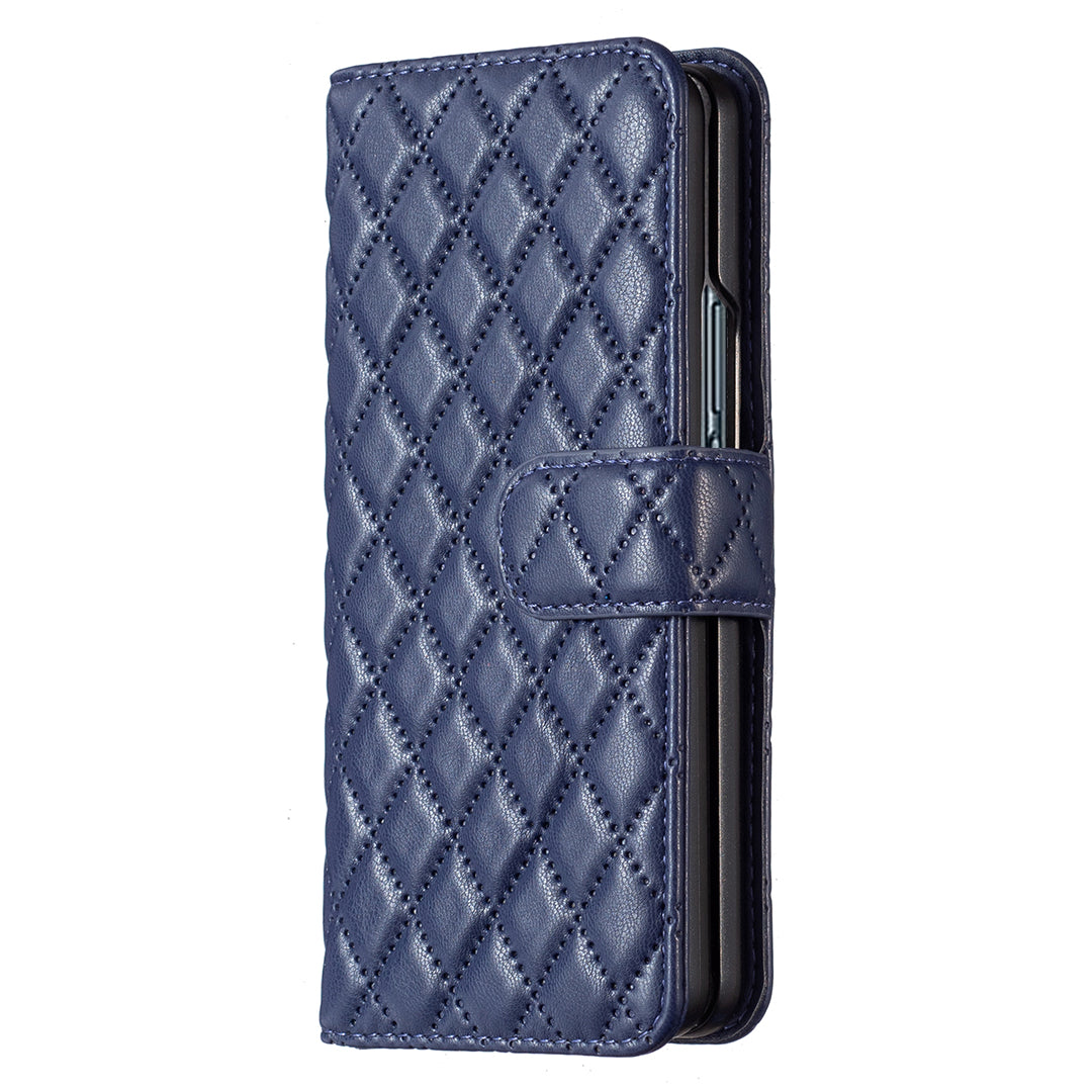 BINFEN COLOR For Samsung Galaxy Z Fold6 5G Case Rhombus Wallet PU Leather Phone Cover - Blue