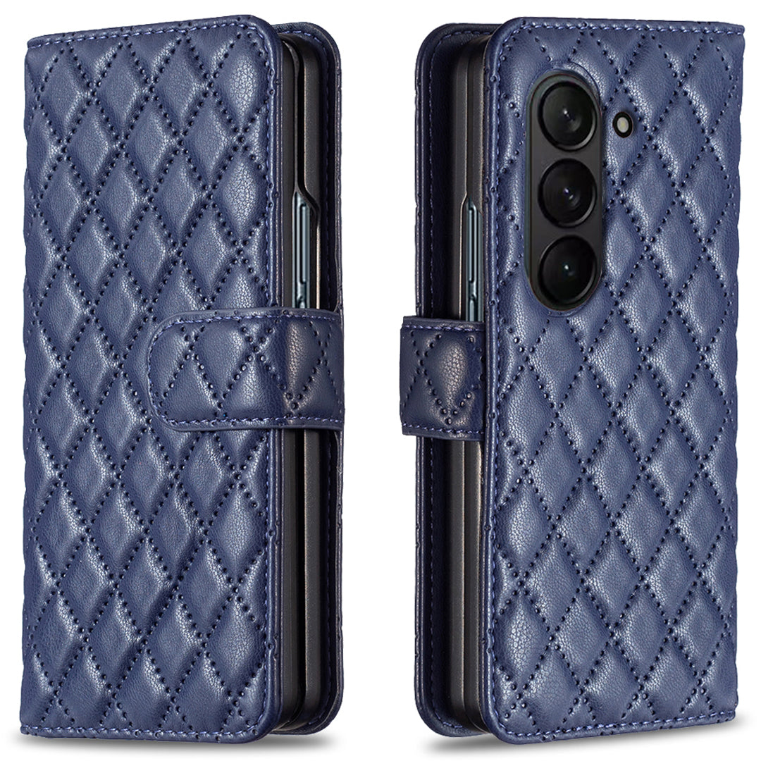 BINFEN COLOR For Samsung Galaxy Z Fold6 5G Case Rhombus Wallet PU Leather Phone Cover - Blue