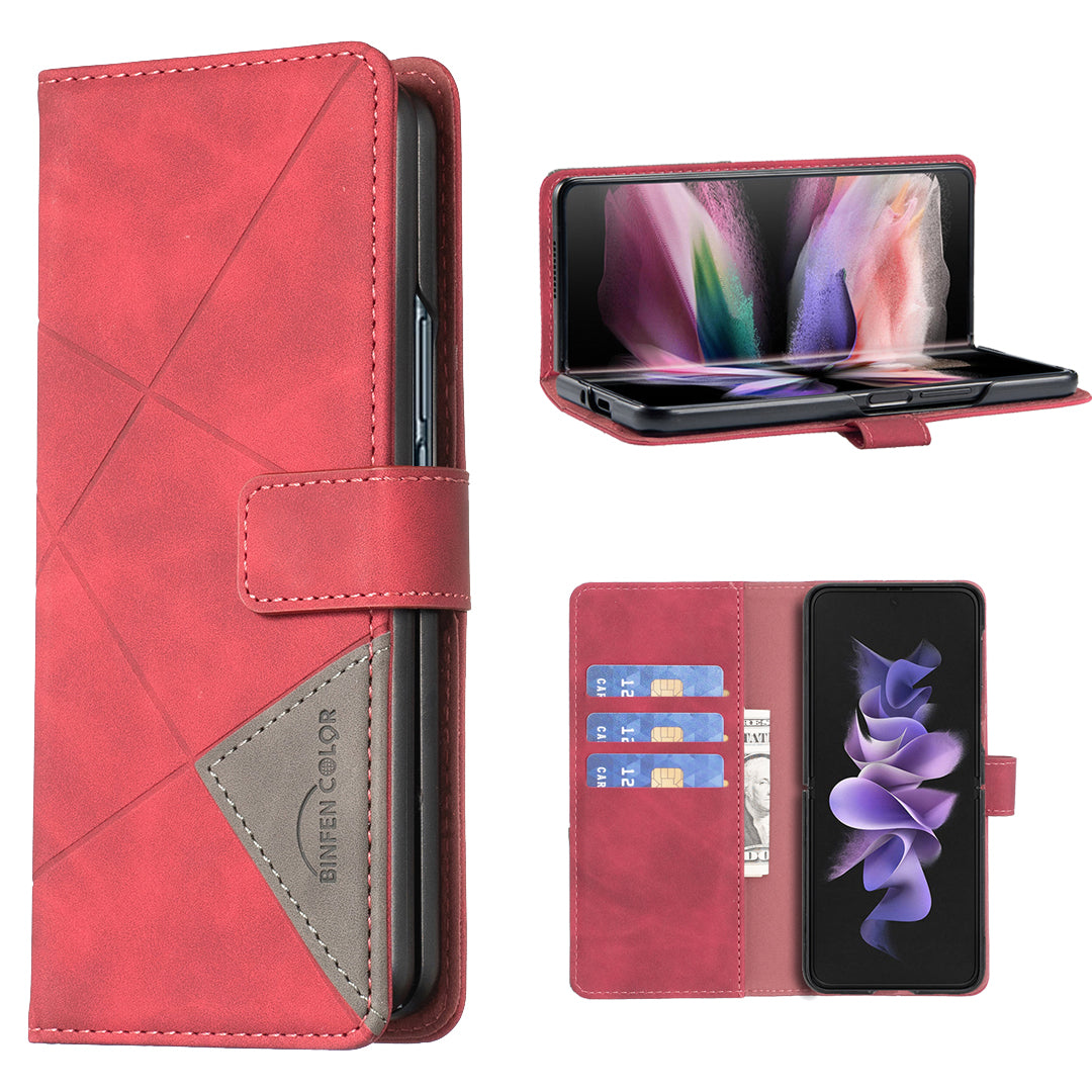 BINFEN COLOR BF05 For Samsung Galaxy Z Fold6 5G Case PU Leather Geometric Phone Cover - Red