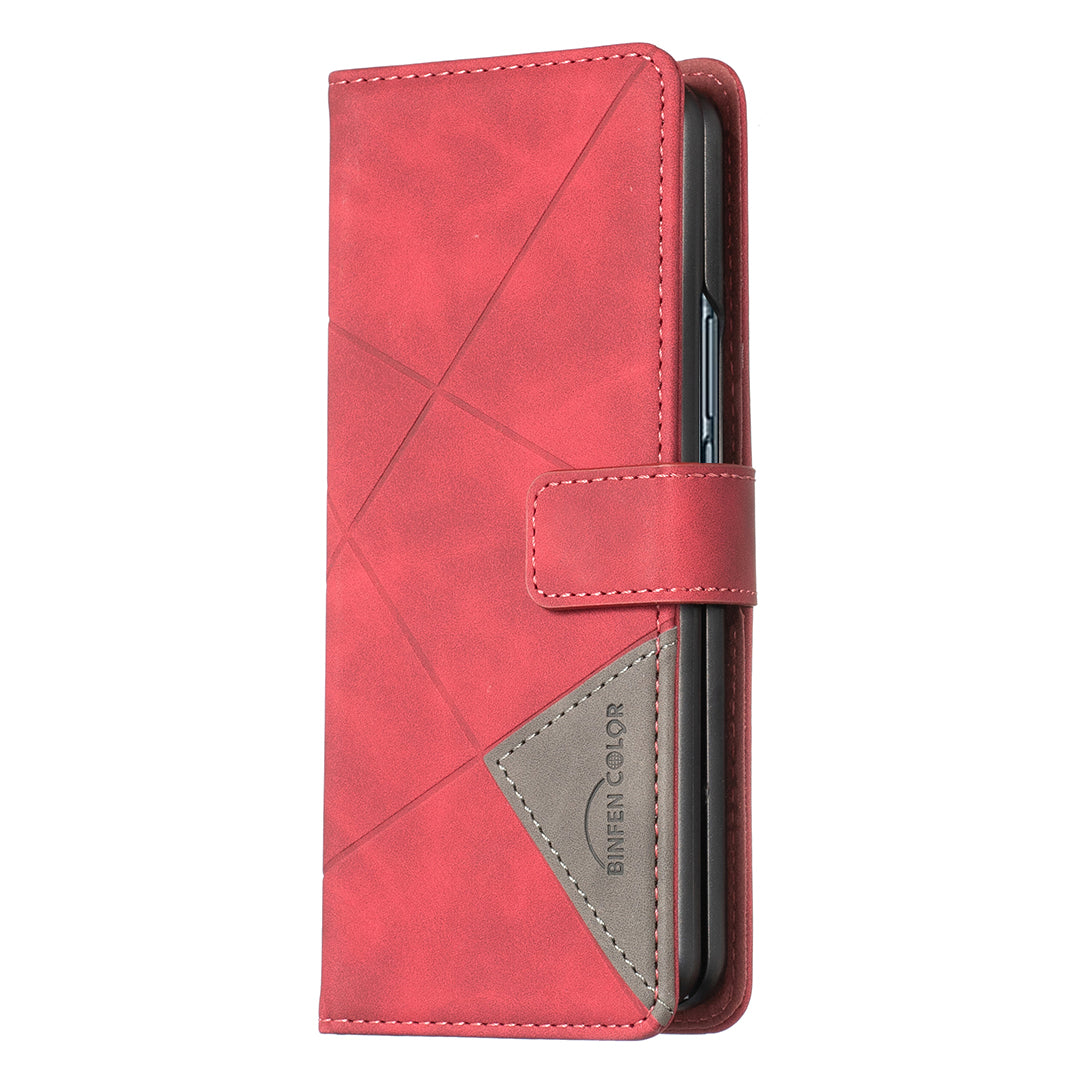 BINFEN COLOR BF05 For Samsung Galaxy Z Fold6 5G Case PU Leather Geometric Phone Cover - Red