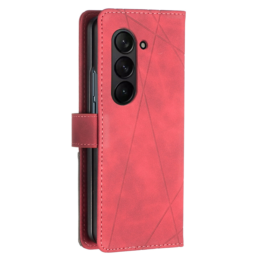 BINFEN COLOR BF05 For Samsung Galaxy Z Fold6 5G Case PU Leather Geometric Phone Cover - Red