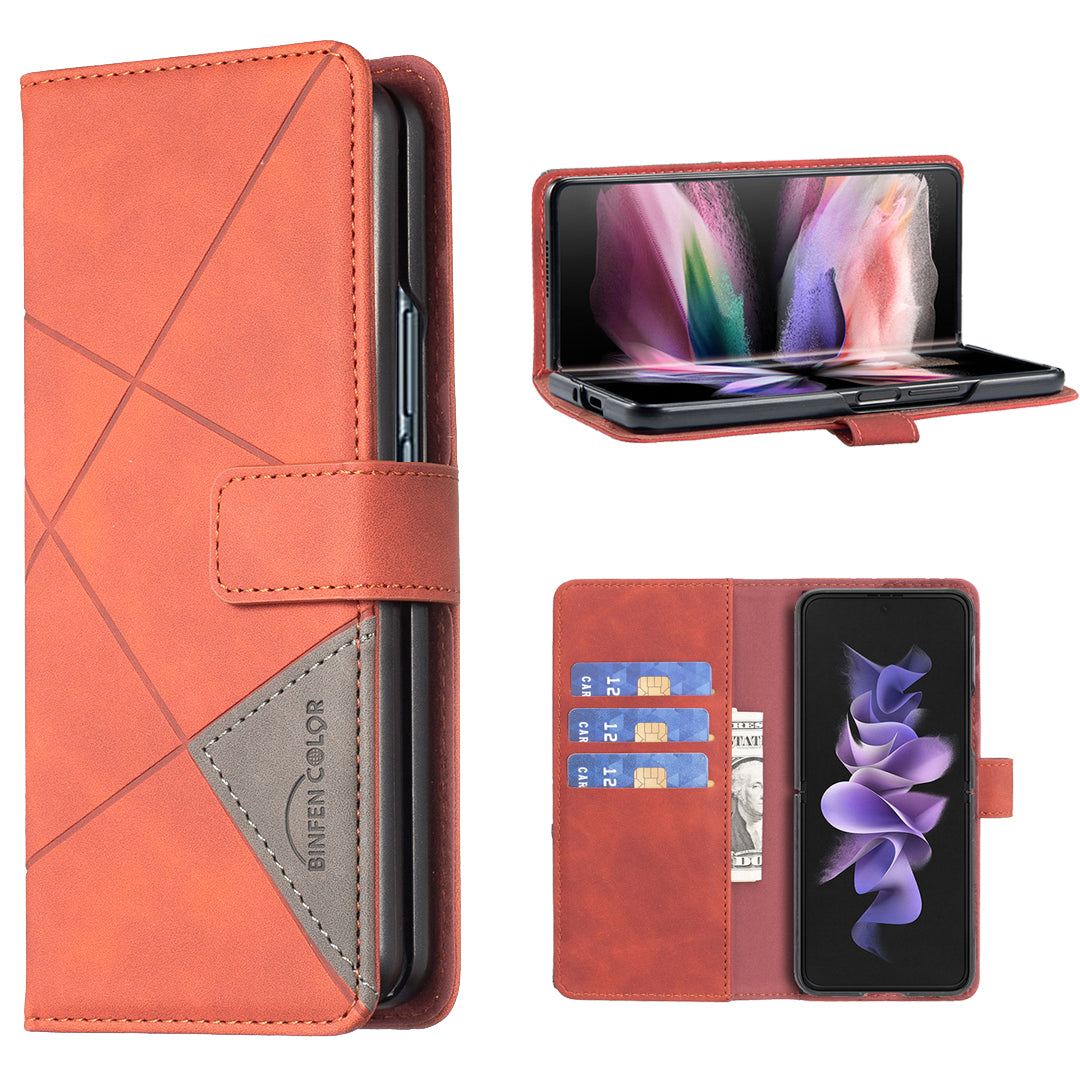 BINFEN COLOR BF05 For Samsung Galaxy Z Fold6 5G Case PU Leather Geometric Phone Cover - Brown