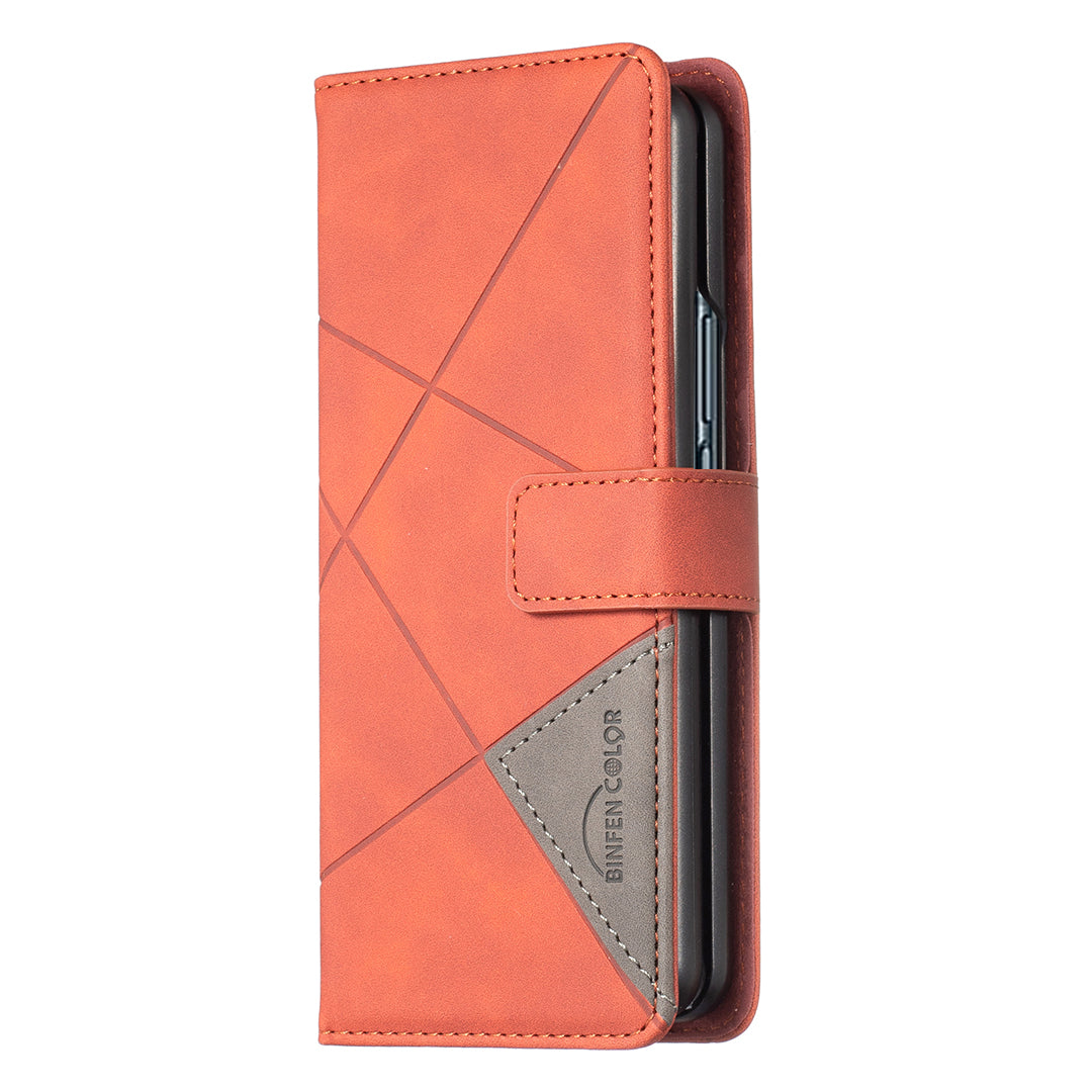 BINFEN COLOR BF05 For Samsung Galaxy Z Fold6 5G Case PU Leather Geometric Phone Cover - Brown