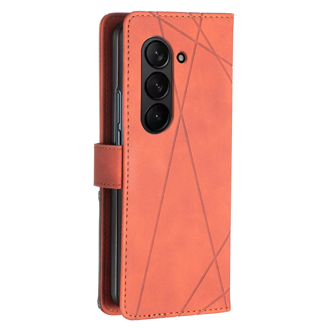BINFEN COLOR BF05 For Samsung Galaxy Z Fold6 5G Case PU Leather Geometric Phone Cover - Brown