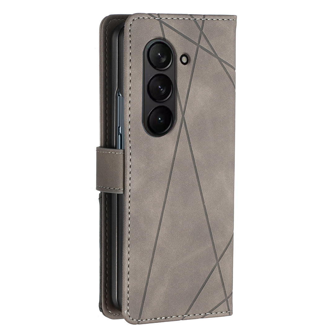 BINFEN COLOR BF05 For Samsung Galaxy Z Fold6 5G Case PU Leather Geometric Phone Cover - Grey