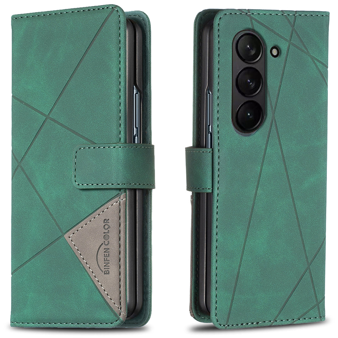 BINFEN COLOR BF05 For Samsung Galaxy Z Fold6 5G Case PU Leather Geometric Phone Cover - Green