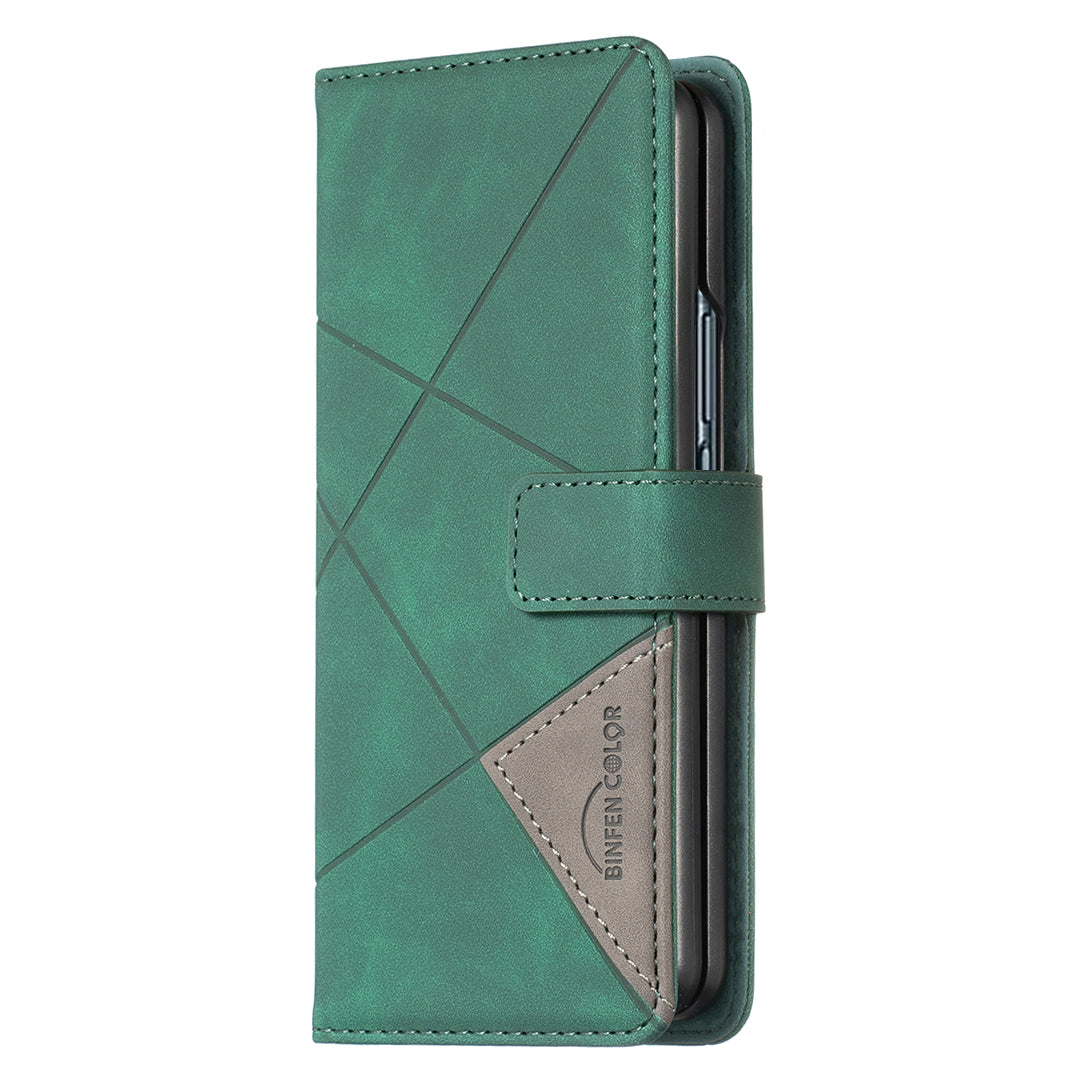 BINFEN COLOR BF05 For Samsung Galaxy Z Fold6 5G Case PU Leather Geometric Phone Cover - Green