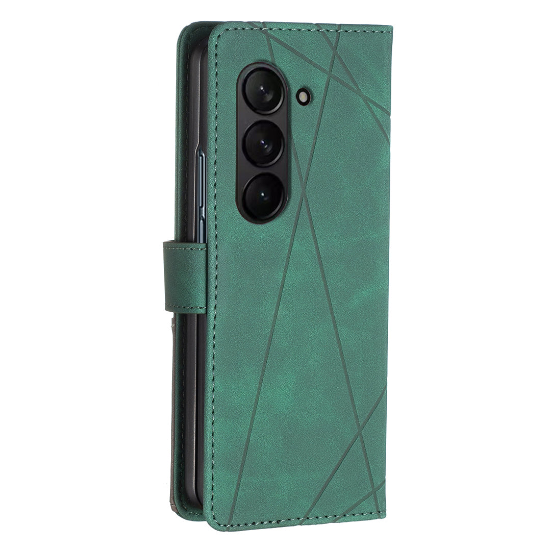 BINFEN COLOR BF05 For Samsung Galaxy Z Fold6 5G Case PU Leather Geometric Phone Cover - Green