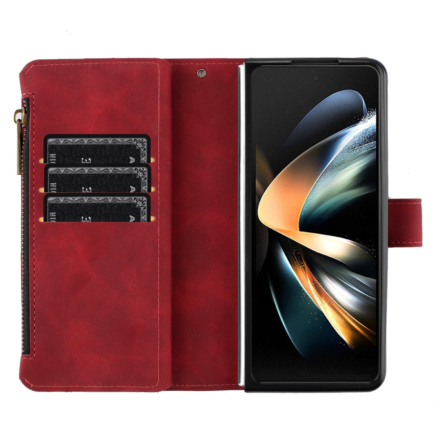 BINFEN COLOR For Samsung Galaxy Z Fold6 5G Case Zipper Pocket Wallet Leather Phone Cover - Red