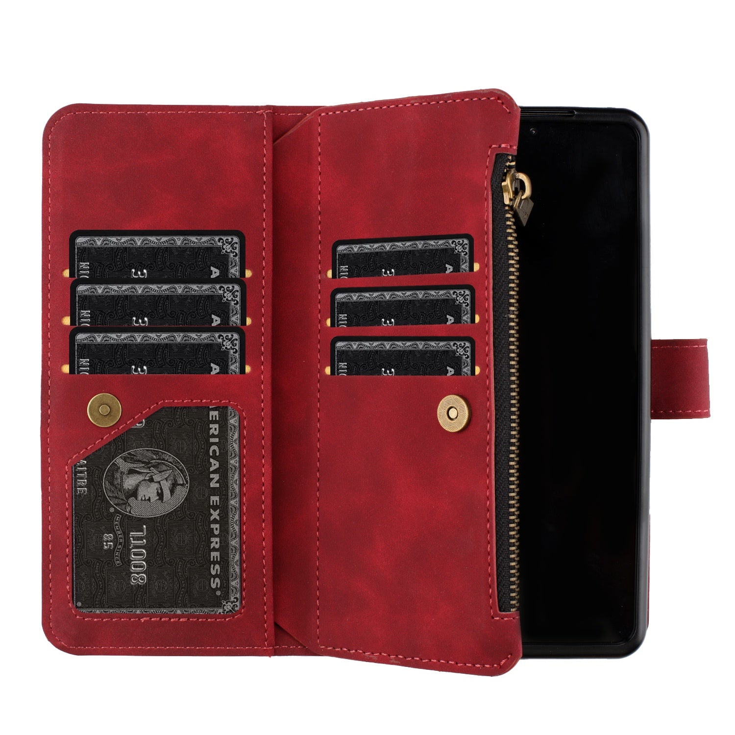 BINFEN COLOR For Samsung Galaxy Z Fold6 5G Case Zipper Pocket Wallet Leather Phone Cover - Red