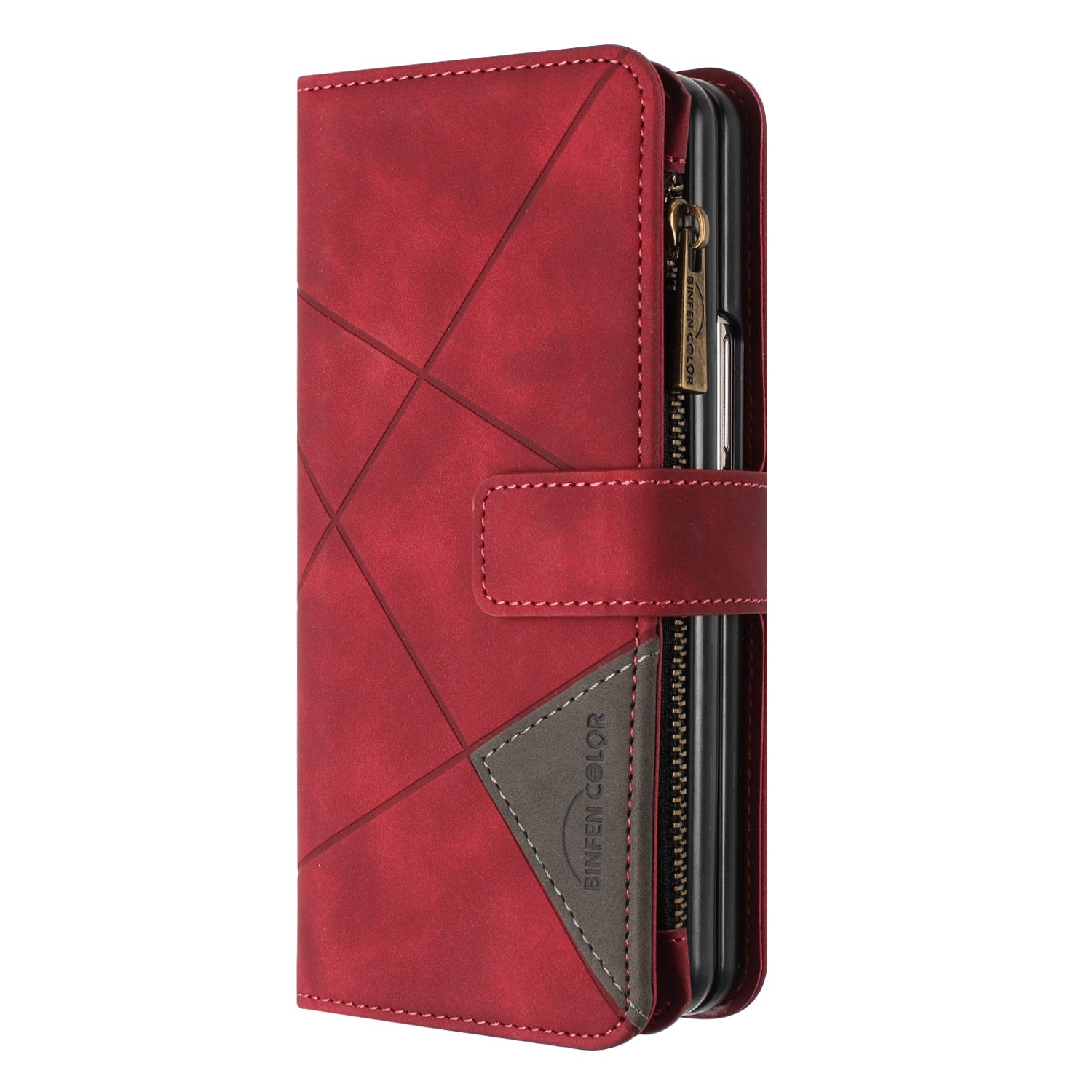 BINFEN COLOR For Samsung Galaxy Z Fold6 5G Case Zipper Pocket Wallet Leather Phone Cover - Red