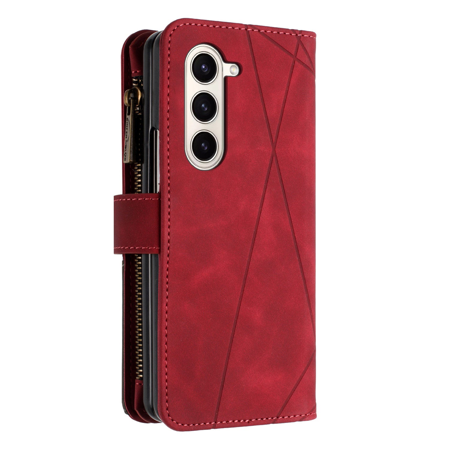 BINFEN COLOR For Samsung Galaxy Z Fold6 5G Case Zipper Pocket Wallet Leather Phone Cover - Red
