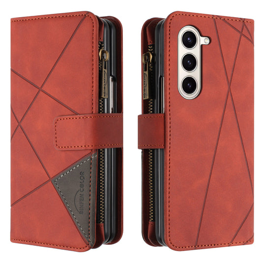 BINFEN COLOR For Samsung Galaxy Z Fold6 5G Case Zipper Pocket Wallet Leather Phone Cover - Brown