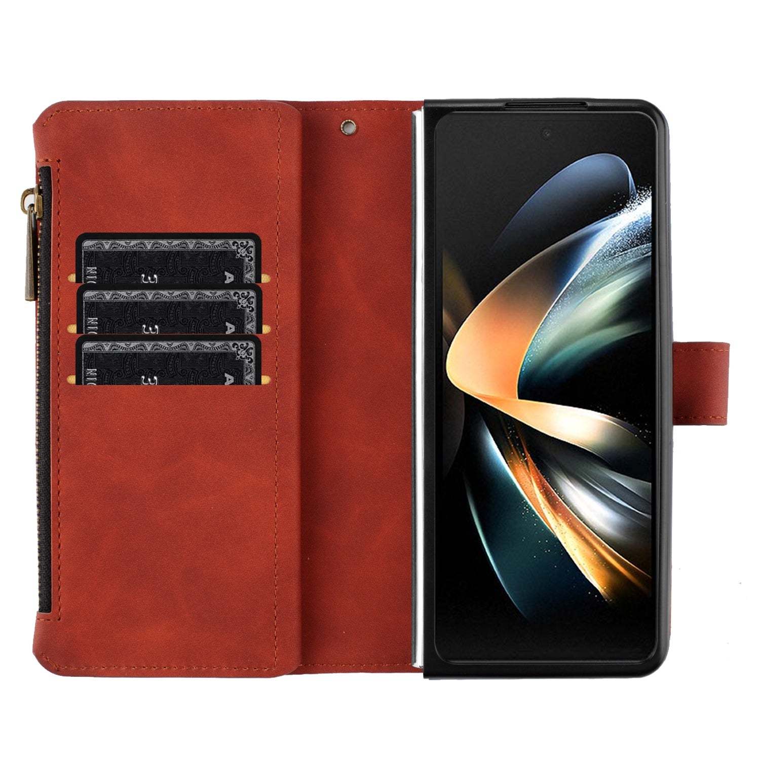 BINFEN COLOR For Samsung Galaxy Z Fold6 5G Case Zipper Pocket Wallet Leather Phone Cover - Brown