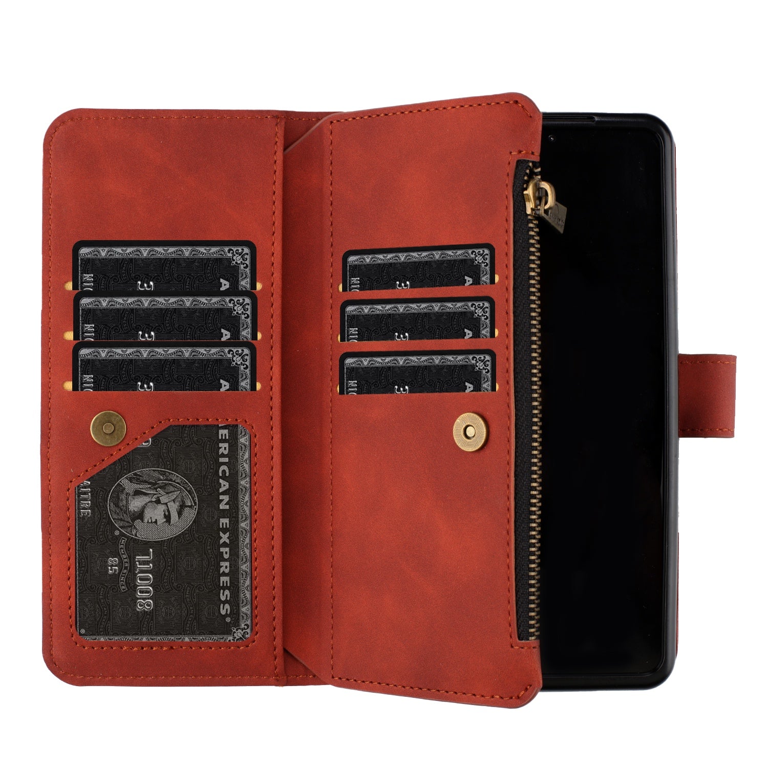 BINFEN COLOR For Samsung Galaxy Z Fold6 5G Case Zipper Pocket Wallet Leather Phone Cover - Brown