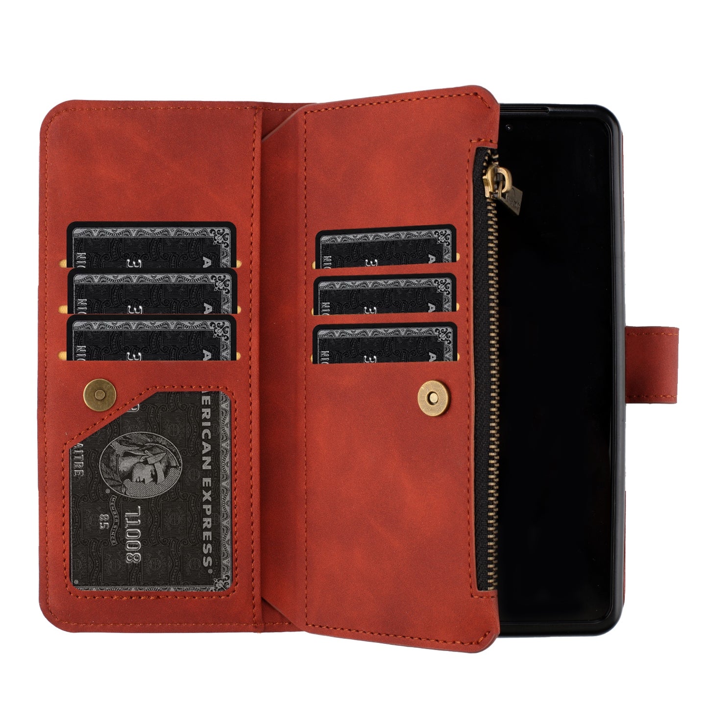 BINFEN COLOR For Samsung Galaxy Z Fold6 5G Case Zipper Pocket Wallet Leather Phone Cover - Brown