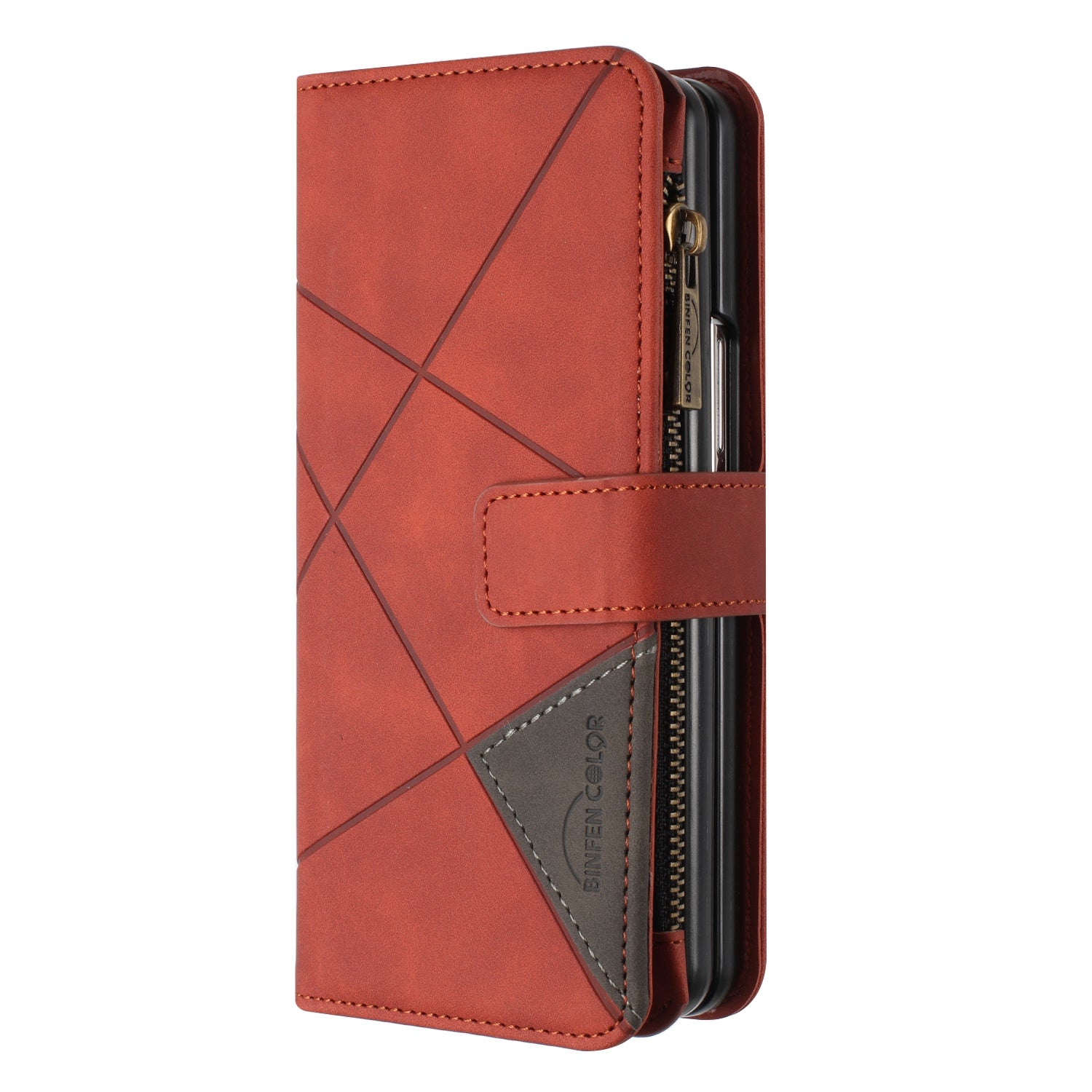 BINFEN COLOR For Samsung Galaxy Z Fold6 5G Case Zipper Pocket Wallet Leather Phone Cover - Brown