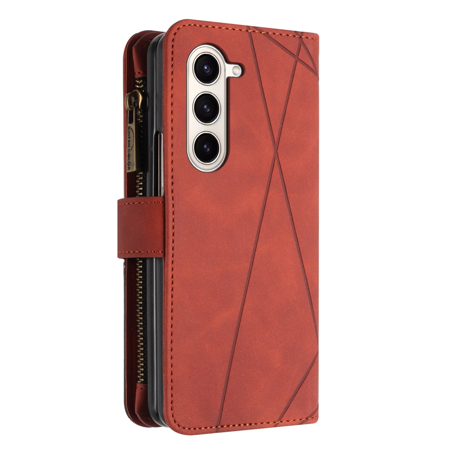 BINFEN COLOR For Samsung Galaxy Z Fold6 5G Case Zipper Pocket Wallet Leather Phone Cover - Brown
