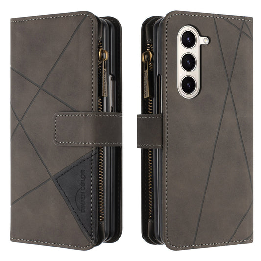 BINFEN COLOR For Samsung Galaxy Z Fold6 5G Case Zipper Pocket Wallet Leather Phone Cover - Grey