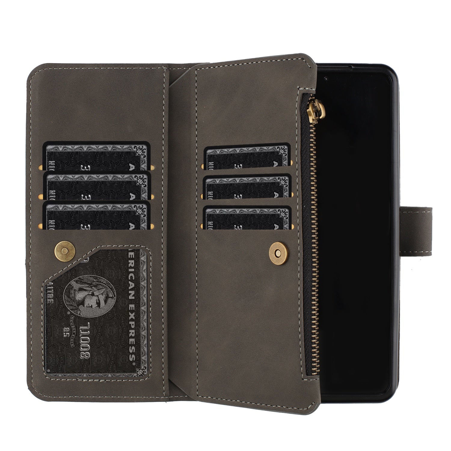 BINFEN COLOR For Samsung Galaxy Z Fold6 5G Case Zipper Pocket Wallet Leather Phone Cover - Grey