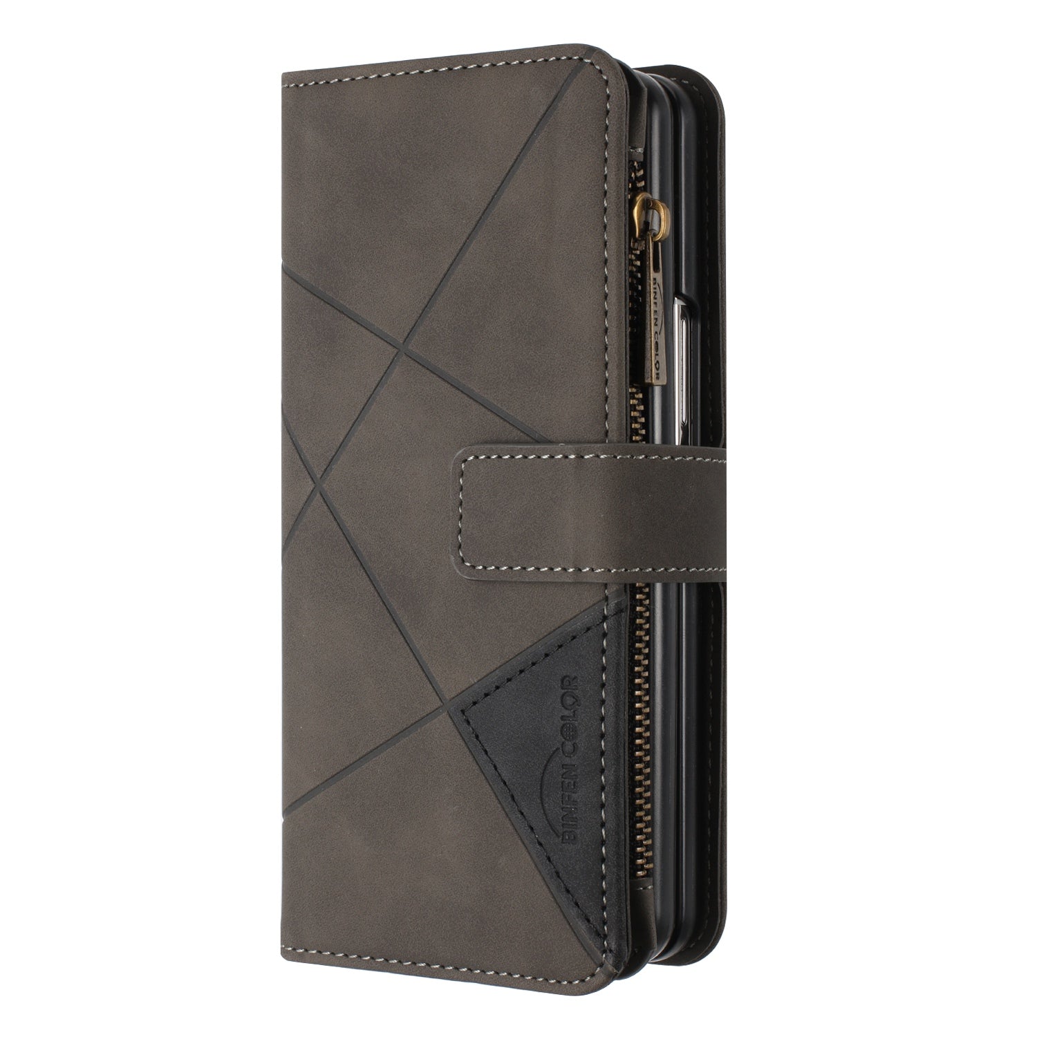 BINFEN COLOR For Samsung Galaxy Z Fold6 5G Case Zipper Pocket Wallet Leather Phone Cover - Grey