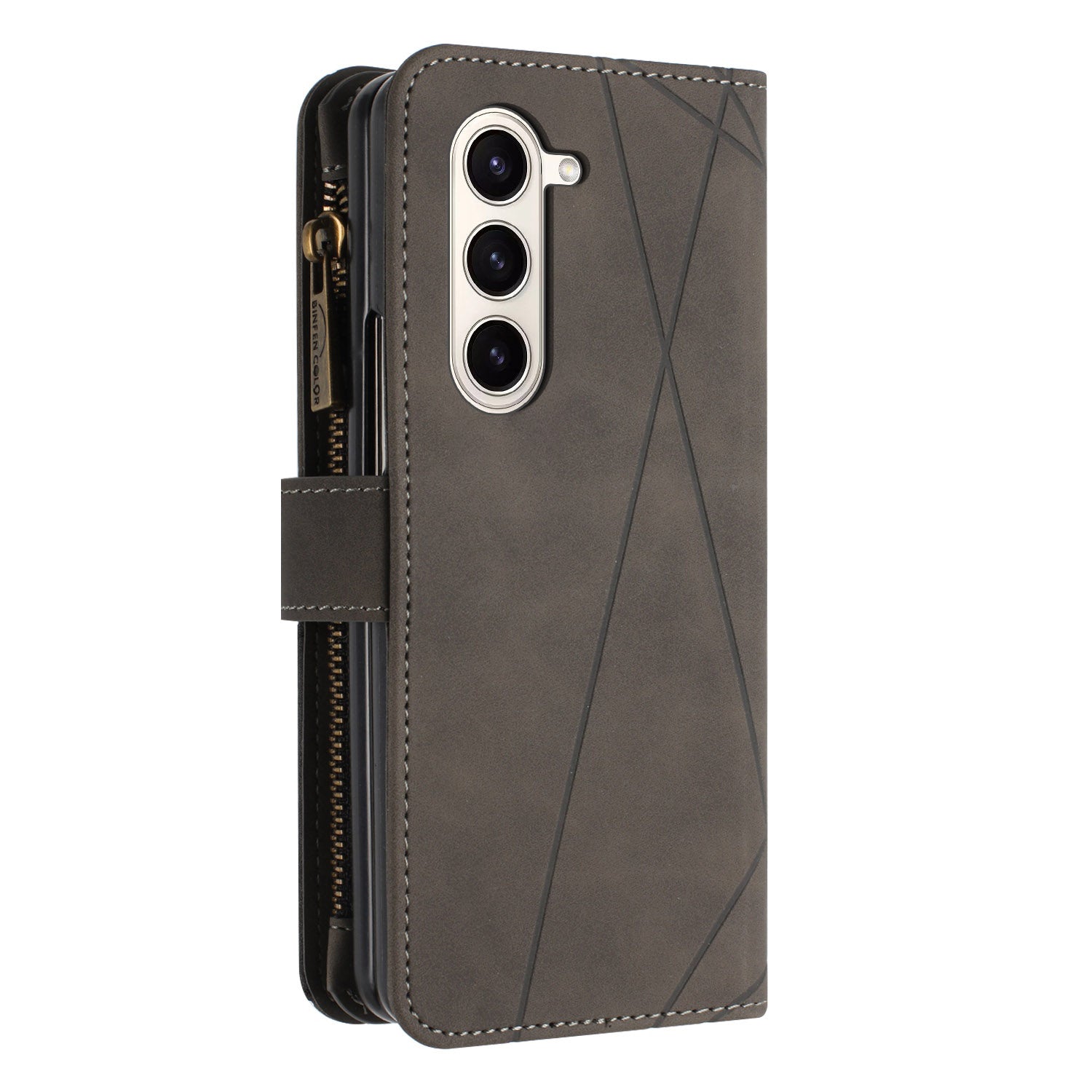 BINFEN COLOR For Samsung Galaxy Z Fold6 5G Case Zipper Pocket Wallet Leather Phone Cover - Grey